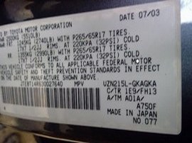 2003 TOYOTA 4RUNNER GRAY, SR5,SPORT,4.7L,AT,4WD. Z24896